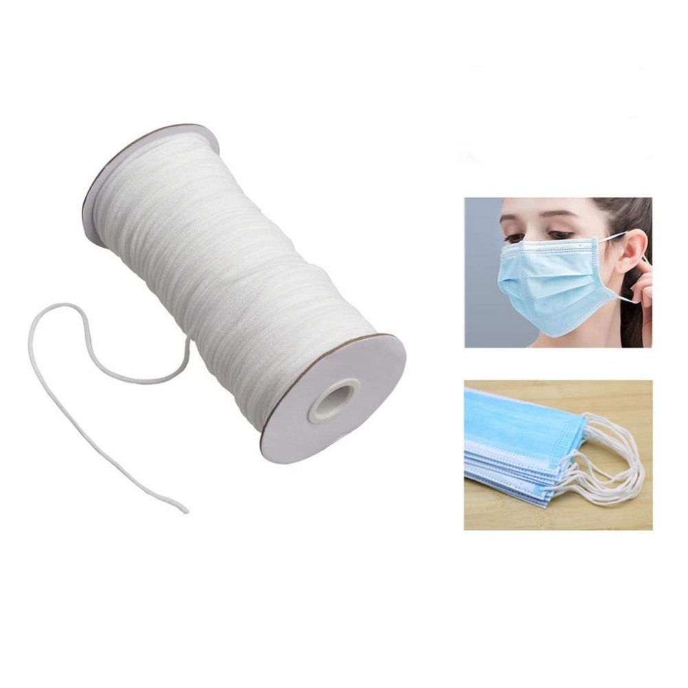 100 Yards Soft 1/8 Inch Elastic Cord Ultra Premium Round White Nylon and Spandex